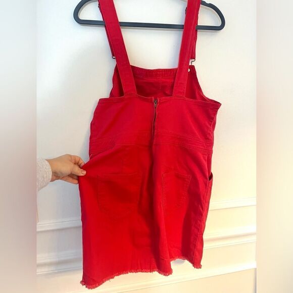 Dickies Overalls Frayed Hem Dress With Stretch in Red Size Large NWT - Picture 3 of 9